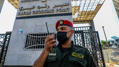 Palestinian security forces at the Rafah border crossing to Egypt in the southern Gaza Strip, on Oct. 3, 2021. Photo by Abed Rahim Khatib/Flash90.