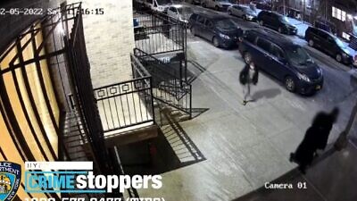 Security footage capturing an assailant attacking two Jewish men in the Williamsburg section of Brooklyn, N.Y., Feb. 5, 2022. Source: Screenshot.