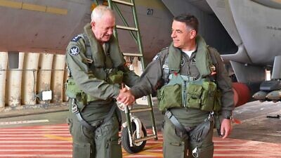 Israeli Defense Minister Benny Gantz holds a  farewell flight with Maj. Gen. Amikam Norkin, commander of the Israeli Air Forces for the past fine years, March 23, 2022. Photo courtesy of Ariel Hermoni/Defense Ministry.