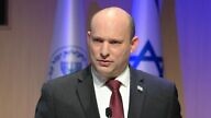Then-Israeli Prime Minister Naftali Bennett delivers an address at Mossad headquarters in Tel Aviv on March 1, 2022. Photo by Amos Ben Gershom/GPO.