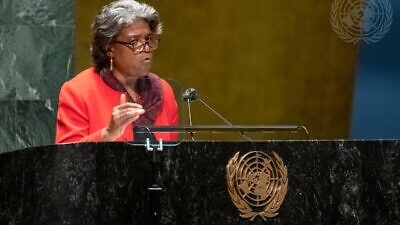 Linda Thomas-Greenfield, Permanent Representative of the United States to the United Nations, addresses a General Assembly plenary meeting. U.N. Photo/Loey Felipe.
