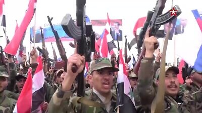 Syrian fighters who have volunteered to fight in Ukraine, according to official Russian media. Credit: MEMRI.