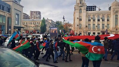 Celebrations in Baku, Azerbaijan after the taking of the city of Shusha, Nov. 8, 2020. Photo by Aykhan Zayedzadeh.