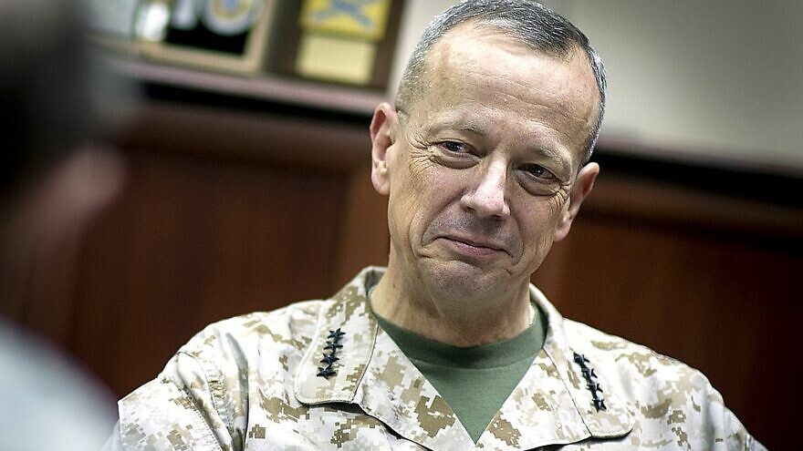 Commander of International Security Assistance Forces (ISAF) Gen. John Allen meets with Chairman of the Joint Chiefs of Staff Gen. Martin E. Dempsey at ISAF headquarters in Kabul, Afghanistan, Feb. 9, 2012. Photo by D. Myles Cullen/DoD via Wikimedia Commons.