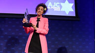 Masih Alinejad, one of the most outspoken opponents of the Islamic regime in Tehran, receiving the American Jewish Committee's Moral Courage Award, June 2022. Credit: American Jewish Committee.