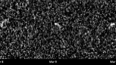 Images of asteroid Apophis recorded by radio antennas at the Deep Space Network’s Goldstone complex in California and the Green Bank Telescope in West Virginia. The asteroid was 10.6 million miles (17 million kilometers) away, and each pixel has a resolution of 127 feet (38.75 meters). Credits: NASA/JPL-Caltech and NSF/AUI/GBO.