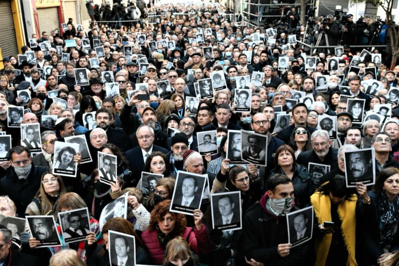 Thousands attend a memorial event in Argentina dedicated to the 85 people killed and more than 300 wounded in the 1994 AMIA bombing in Buenos Aires, July 18, 2022. Credit: AMIA.
