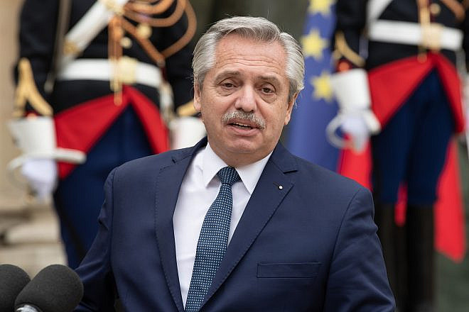 President of Argentina Alberto Angel Fernandez at Elysée Palace in Paris on May 12, 2021. Credit: Frederic Legrand-COMEO/Shutterstock.