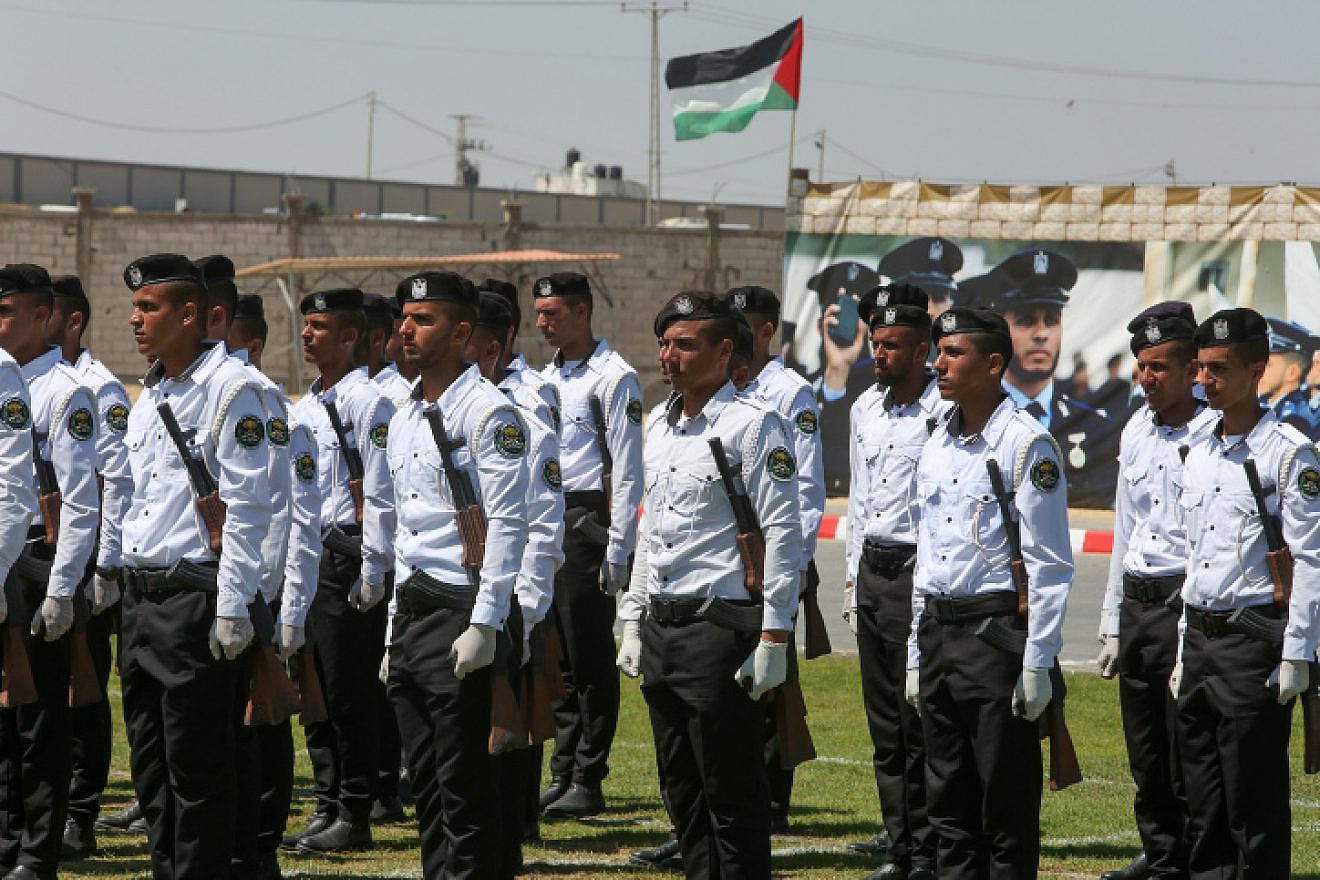 Palestinian security forces loyal to Hamas take part in a police graduation ceremony in Khan Yunis in the southern Gaza Strip on June 30, 2022. Photo by Abed Rahim Khatib/Flash90.