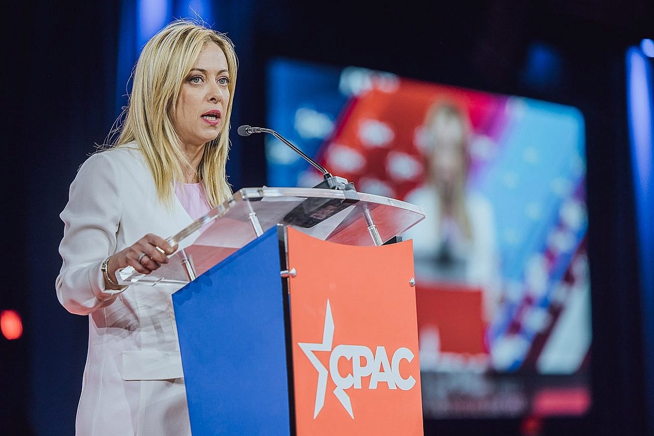 Newly elected Italian Prime Minister Giorgia Meloni at the Conservative Political Action Conference in Orlando, Fla., on Feb. 26, 2022. Source: Vox España via Wikimedia Commons.