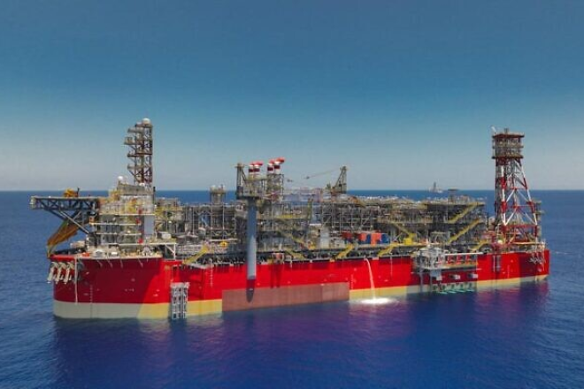The floating production, storage and offloading vessel at Israel's Karish gas reservoir off the coast of Haifa. Source: Twitter.