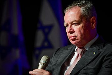 Ukraine's ambassador to Israel, Yevgen Korniychuk, speaks during a conference in Jaffa, June 7, 2022. Photo by Avshalom Sassoni/Flash90.