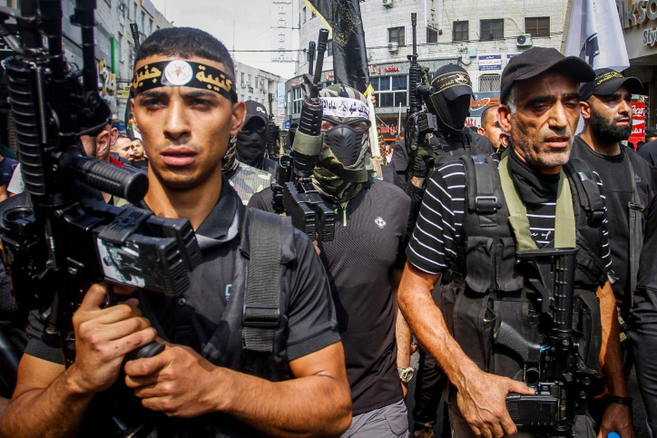 Gunmen attend the funeral in Jenin of Palestinian Islamic Jihad terrorist Matin Dabaya, who was killed during clashes with Israeli forces, Oct. 14, 2022. Photo by Nasser Ishtayeh/Flash90.