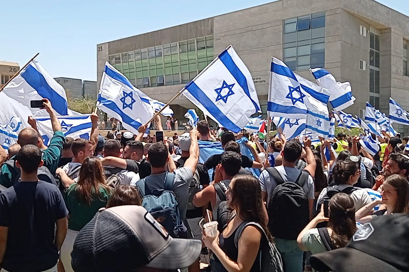 Zionist NGO Im Tirtzu (seen her protesting earlier in the year at Ben-Gurion University against Nakba Day events) plans to protest the German-sponsored panel on Sunday, Nov. 13, 2022. Credit: Im TIrtzu.
