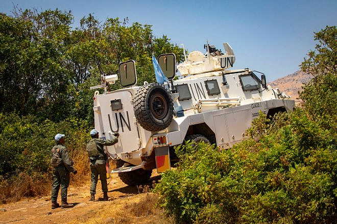 U.N. peacekeepers patrol the border between Israel and Syria on Aug. 21, 2021. Photo by Olivier Fitoussi/Flash90.