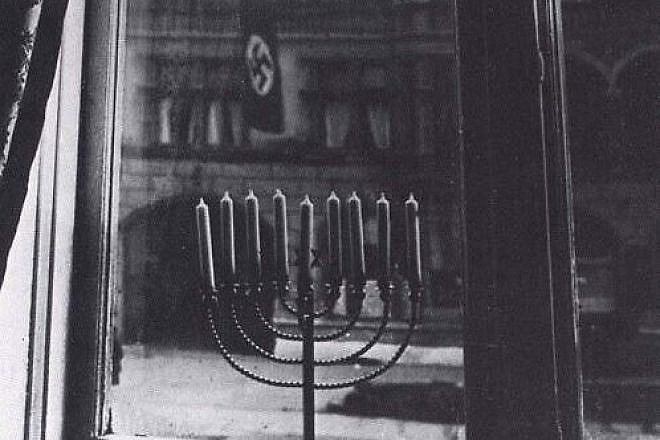 The Posner family's Chanukah menorah at their home in Berlin, Germany, 1931. Credit: Yad Vashem.