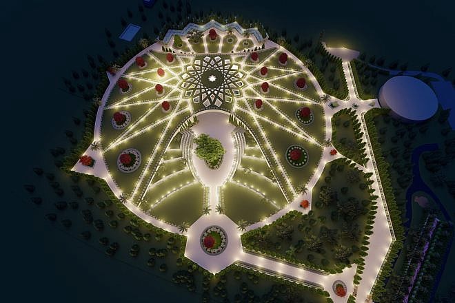 An aerial projection of the Shrine of Abdu’l Baha in Akko, Israel. Courtesy photo.