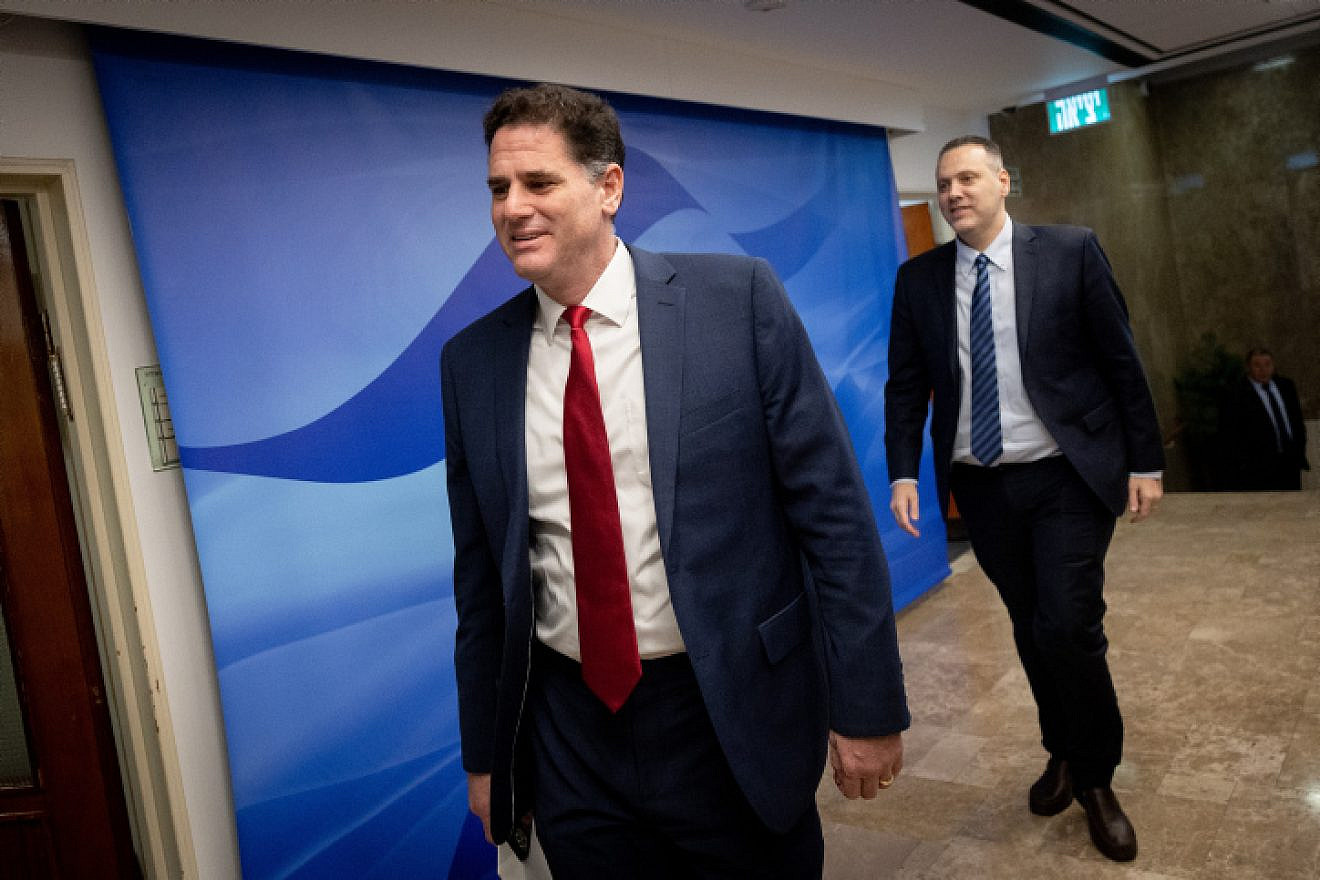 Israel's Strategic Affairs Minister Ron Dermer and Culture and Sport Minister Miki Zohar arrive at the Prime Minister's Office in Jerusalem on Jan. 3, 2023. Photo by Yonatan Sindel/Flash90.