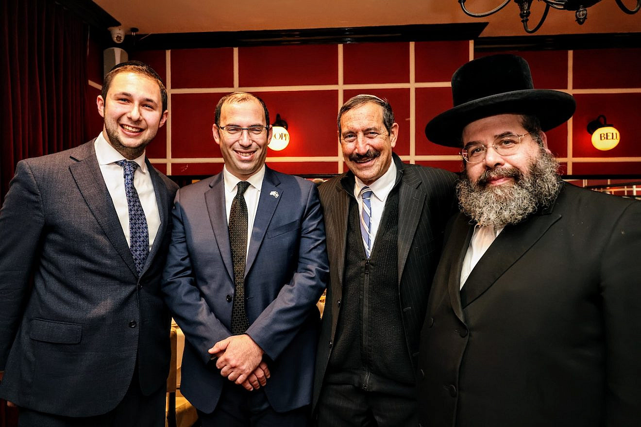 From right to left: Rabbi David Katz, Executive Director of the Israel Heritage Foundation; Dr. Joseph Frager, Executive Vice President of Israel Heritage Foundation; MK Simche Rothman; and Rabbi Akiva Ackerman of West Hempstead at the reception on January 25. Credit: Courtesy of the Israel Heritage Foundation.