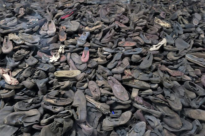 Shoes displayed at Auschwitz-Birkenau in 2018. Photo by Menachem Wecker.