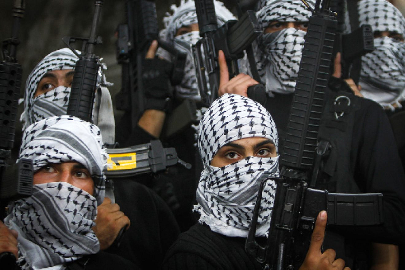 Fatah terrorists at a ceremony welcoming a released Palestinian prisoner at the Balata refugee camp outside Nablus, Oct. 27, 2022. Photo by Nasser Ishtayeh/Flash90.