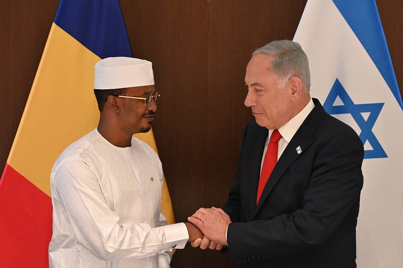 Israeli Prime Minister Benjamin Netanyahu meets with Chadian President Mahamat Idriss Déby Itno in Jerusalem on Feb. 1, 2023. Credit: Kobi Gideon/GPO.