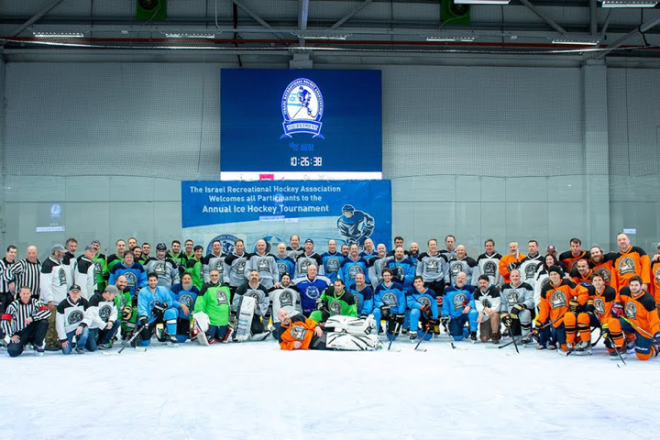 Seventy-five ice hockey players from the United States, Canada, Europe and Israel compete in the 12th annual Israel Recreational Hockey Association Tournament, Feb. 9, 2023. Photo by Rafi Kaduri.