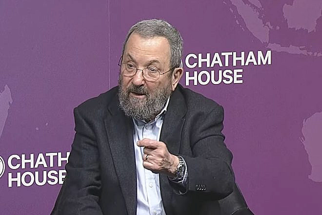 Former Israeli Prime Minister Ehud Barak addresses the Chatham House think tank in London, March 27, 2023. Source: YouTube.