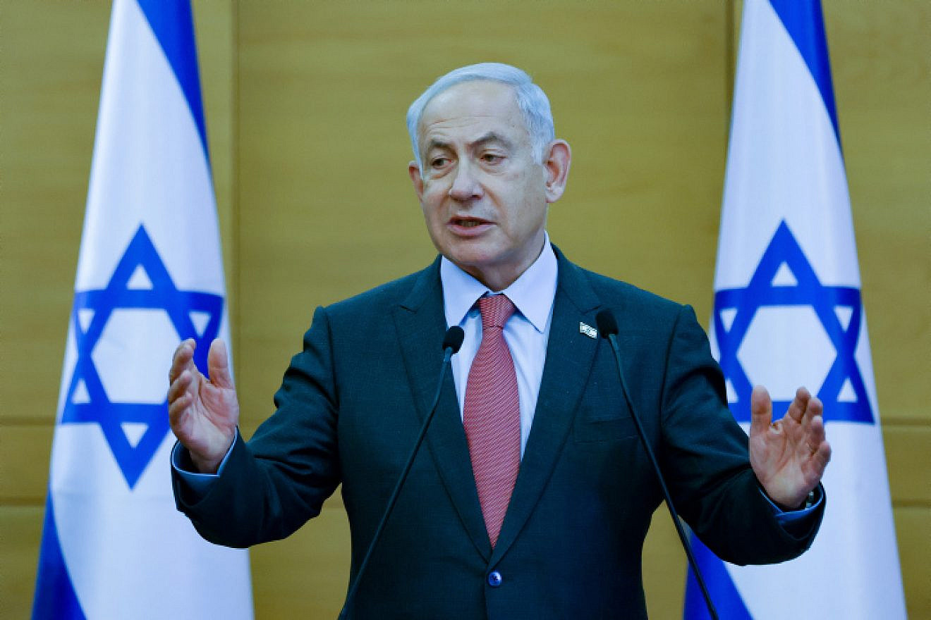 Prime Minister Benjamin Netanyahu leads a Likud Party meeting at the Knesset, March 13, 2023. Photo by Erik Marmor/Flash90.