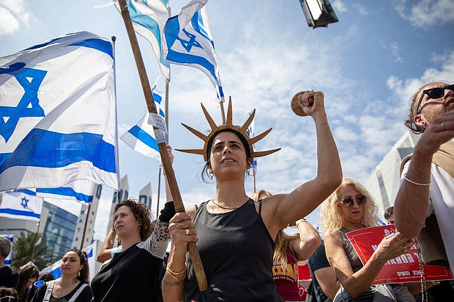 Israelis protest against the government's planned judicial overhaul, Haifa, March 27, 2023. Photo by Shir Torem/Flash90.