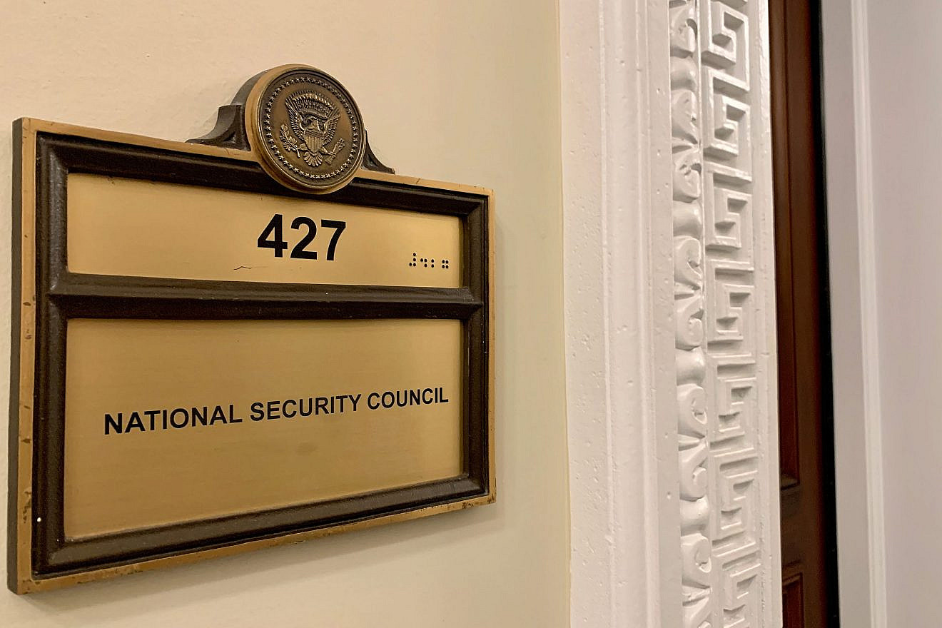 National Security Council sign at the entrance to an office in the Eisenhower Executive Office Building, which is part of the White House compound in Washington, D.C. Credit: Shutterstock.