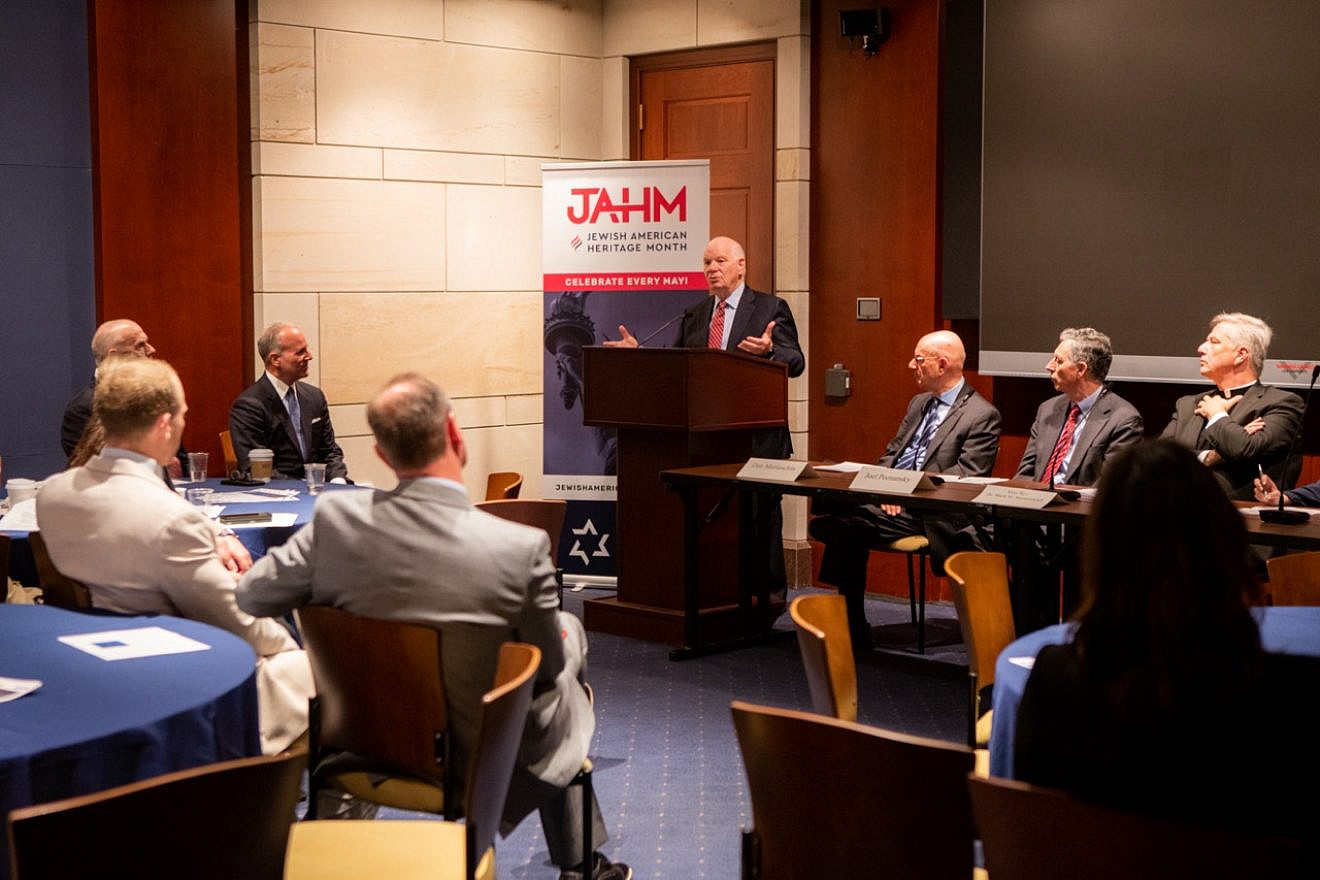 Sen. Ben Cardin (D-Md.) speaks at the Jewish American Heritage Month Congressional Breakfast on April 27, 2023. Photo by Dillon Meyer.