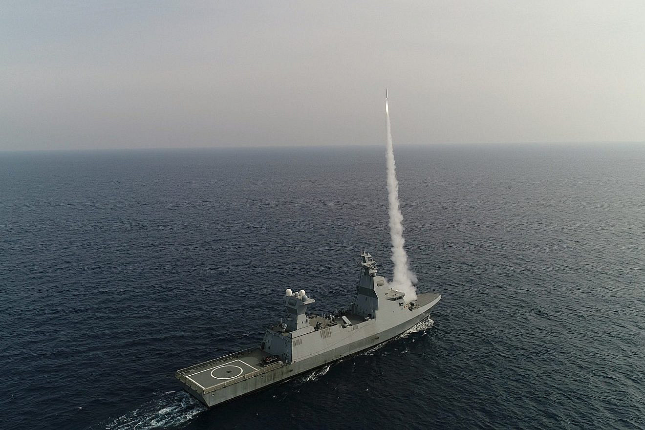 A live-fire test of the "C-Dome" defense system from aboard the “INS Magen” missile corvette. Credit: Israeli Ministry of Defense.