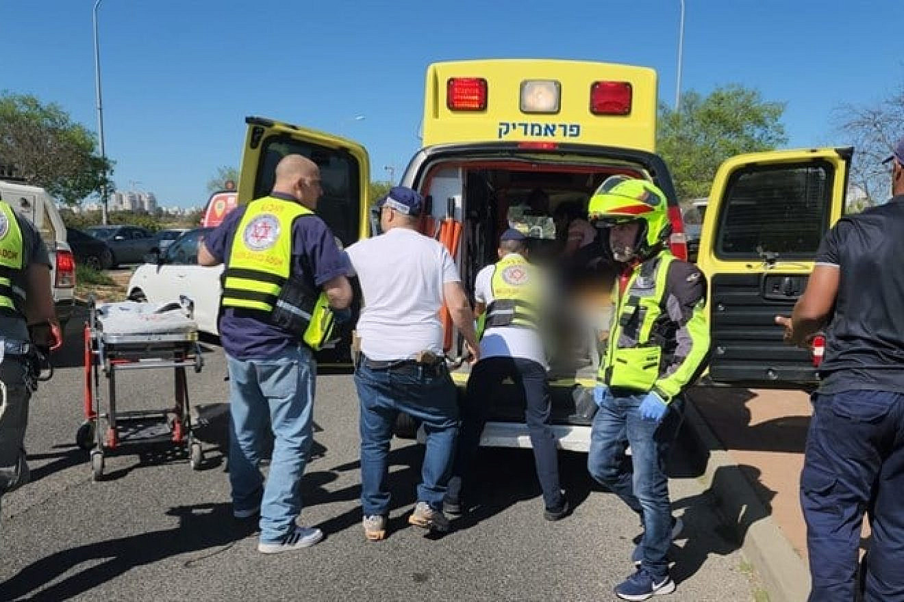 Two Israeli soldiers were wounded in a terror attack at the Tzrifin Junction in central Israel, April 4, 2023. Credit: Magen David Adom.