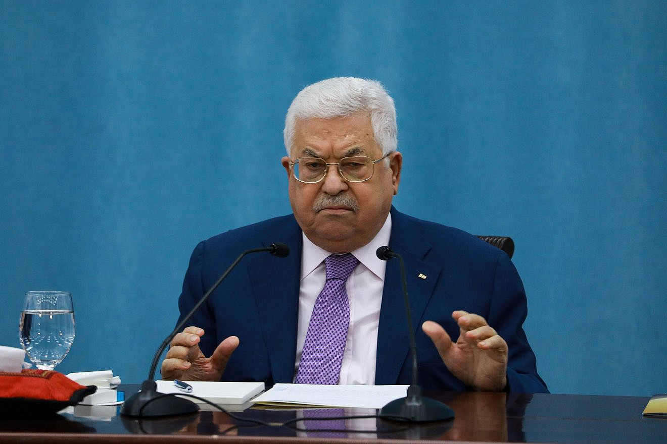 Palestinian Authority leader Mahmoud Abbas delivers a speech at P.A. headquarters in Ramallah, May 5, 2020. Credit: Flash90.