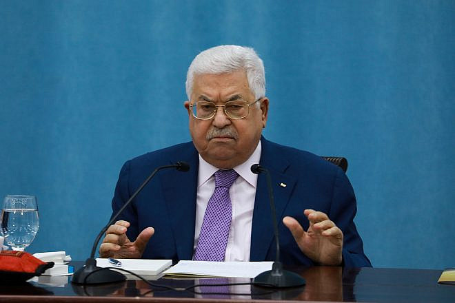 Palestinian Authority leader Mahmoud Abbas delivers a speech at P.A. headquarters in Ramallah, May 5, 2020. Credit: Flash90.