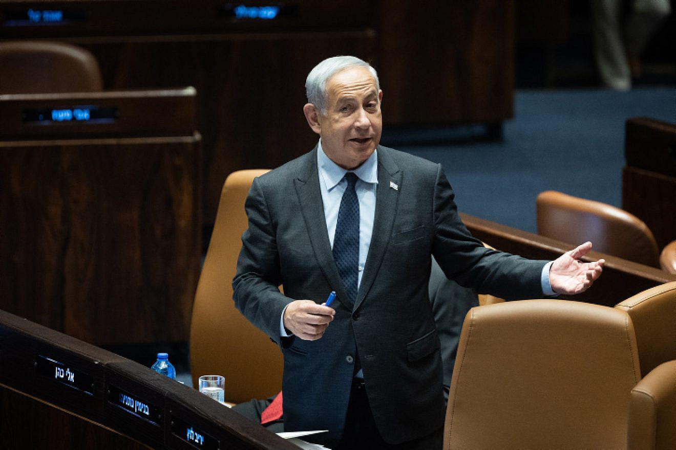 Prime Minister Benjamin Netanyahu attends a Knesset debate initiated by the opposition, May 1, 2023. Photo by Yonatan Sindel/Flash90.
