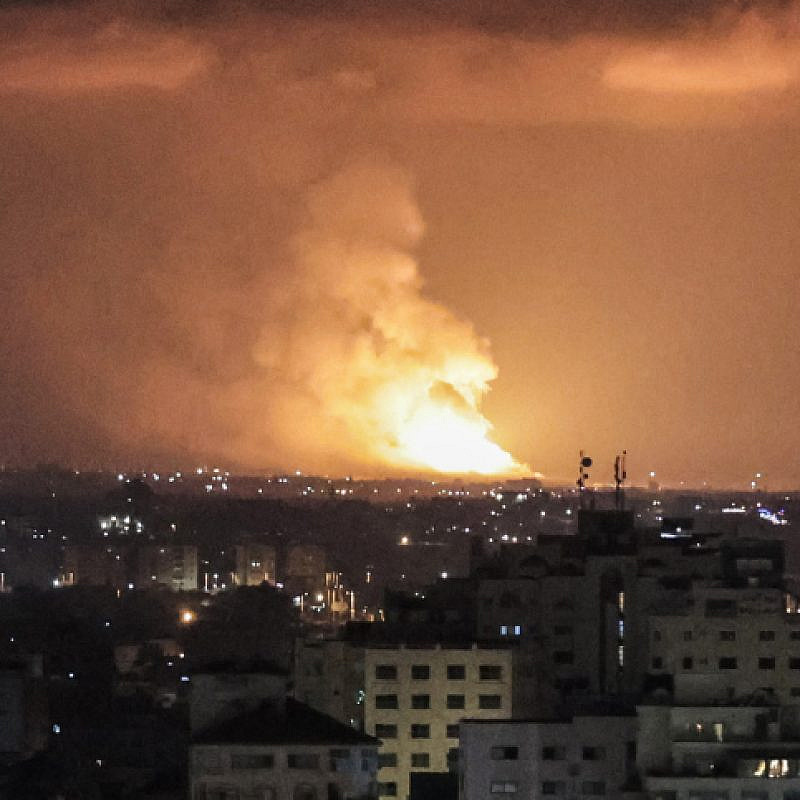 An Israel Air Force strike on an Islamic Jihad target in the Gaza Strip, May 9, 2023. Photo by Atia Mohammed/Flash90.