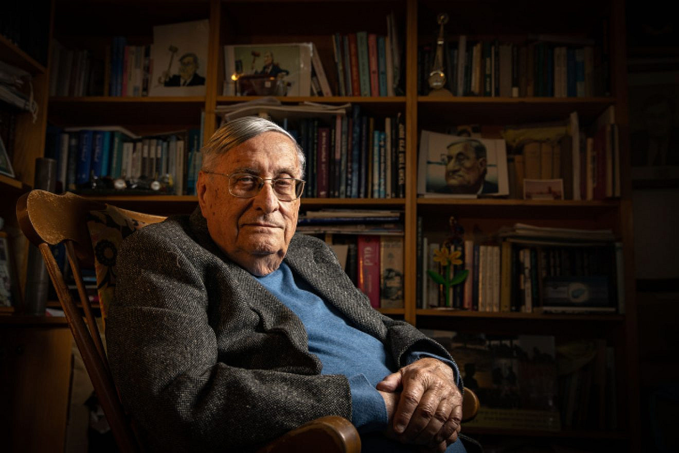 Portrait of former Supreme Court Justice, Jacob Turkel, at his home in Jerusalem, on Jan. 25, 2023. Photo by Olivier Fitoussi/Flash90.