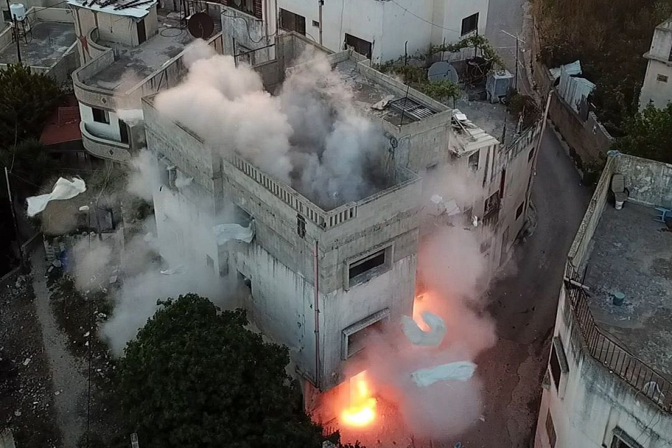 Israeli forces demolish the home of Mohammed Souf, from Haris, a village southwest of Nablus, who killed three Israelis in a terror attack in November 2022 in the Ariel industrial zone in Samaria, May 2, 2023. Credit: IDF.