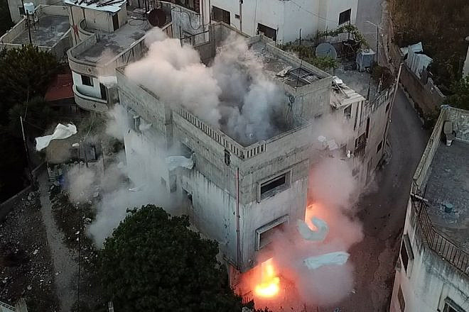 Israeli forces demolish the home of Mohammed Souf, from Haris, a village southwest of Nablus, who killed three Israelis in a terror attack in November 2022 in the Ariel industrial zone in Samaria, May 2, 2023. Credit: IDF.