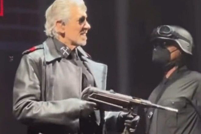 Roger Waters wears a Nazi-style uniform during a concert in Berlin on May 17, 2023. Source: X.