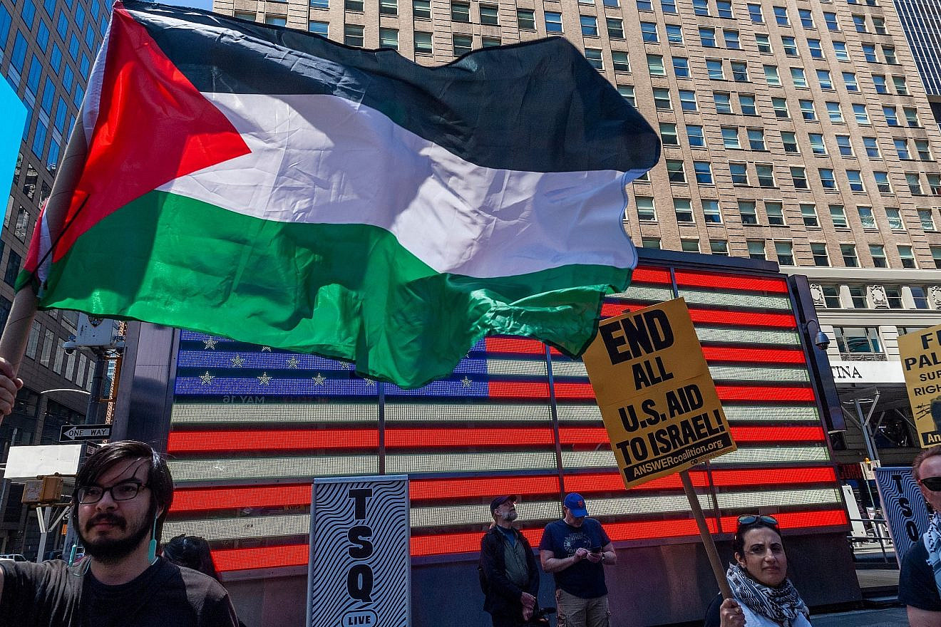 A “Nakba Day” rally in Times Square in New York City on May 14, 2023. Credit: rblfmr/Shutterstock.