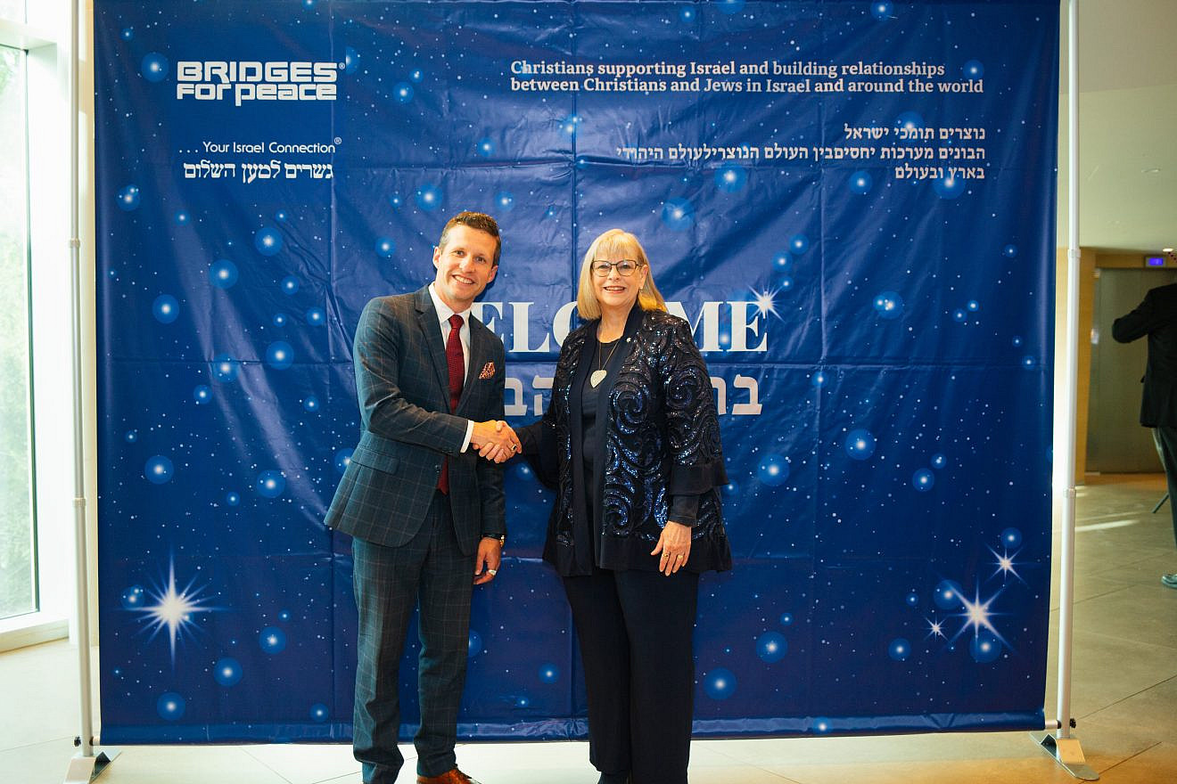Rev. Peter Fast, CEO-elect of Bridges for Peace, and his predecessor, Rev. Rebecca Brimmer, in Jerusalem, June 13, 2023. Credit: Courtesy of Bridges for Peace.