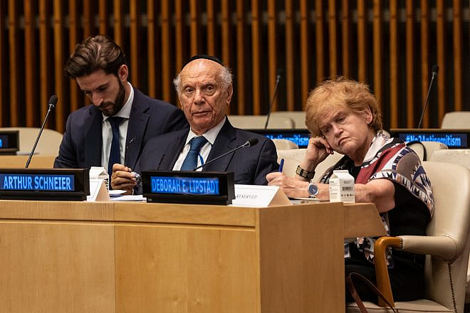 Rabbi Arthur Schneier and Deborah Lipstadt attend an “Efforts on Combating Antisemitism” briefing at United Nations Headquarters in New York City on June 15, 2022. Credit: Lev Radin/Shutterstock.