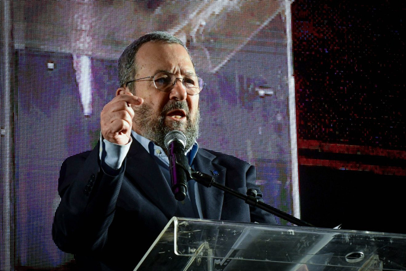 Former Israeli Prime Minister Ehud Barak at a protest in Tel Aviv against the government's planned judicial reforms, Feb. 25, 2023. Photo by Avshalom Sassoni/Flash90.
