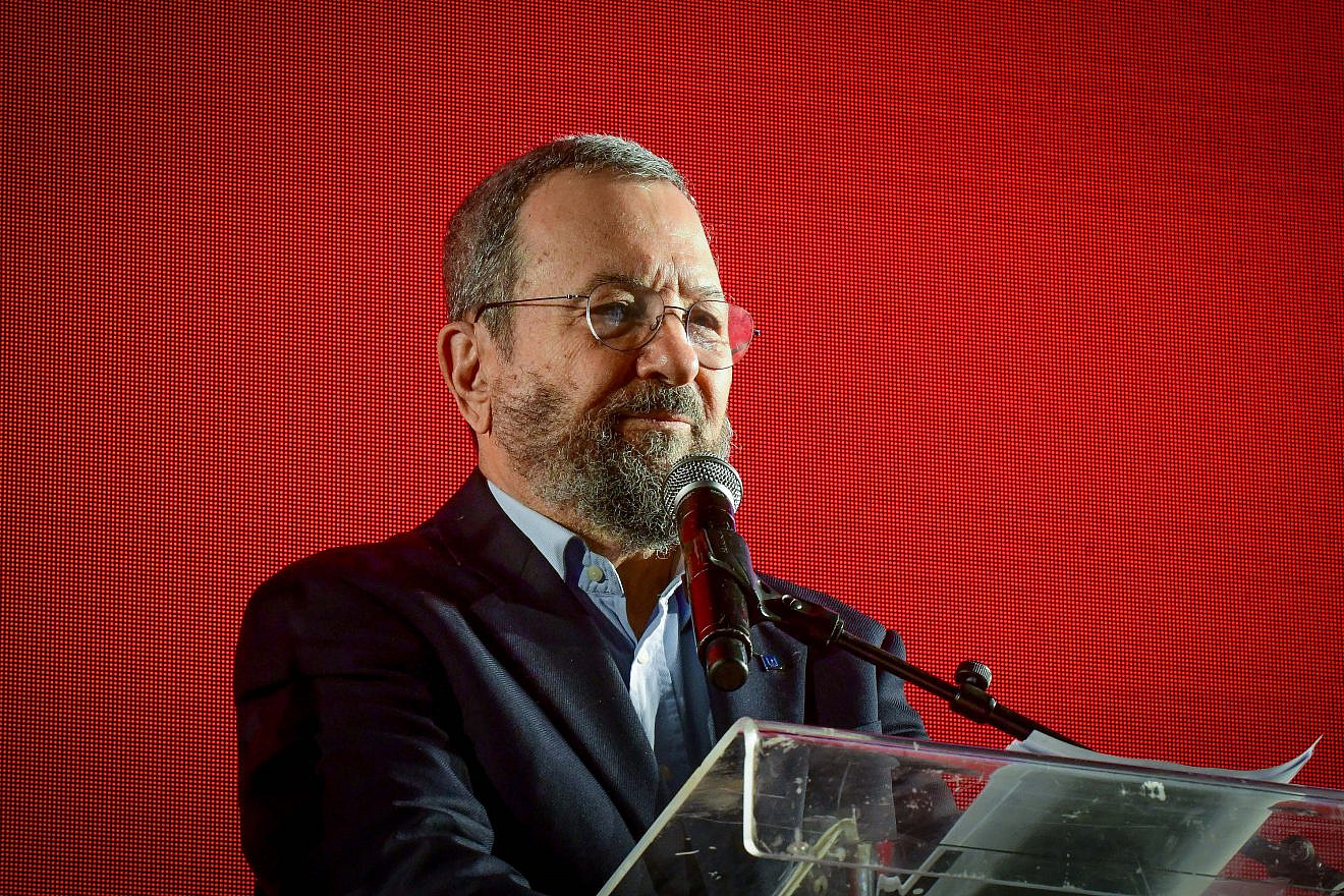 Former Israeli Prime Minister Ehud Barak at a protest in Tel Aviv against the government's planned judicial reforms, Feb. 25, 2023. Photo by Avshalom Sassoni‎‏/Flash90.