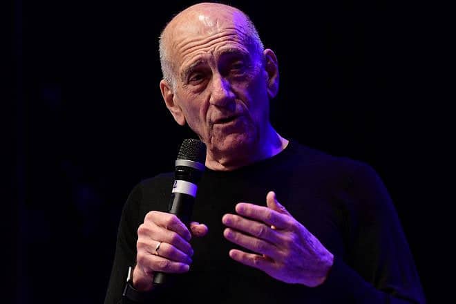 Former Israeli Prime Minister Ehud Olmert speaks at a political conference on Feb. 23, 2020. Photo by Tomer Neuberg/Flash90.