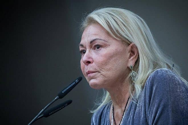 American actress Roseanne Barr speaks during a conference in Jerusalem on January 27, 2019. Photo: Noam Revkin Fenton/Flash90