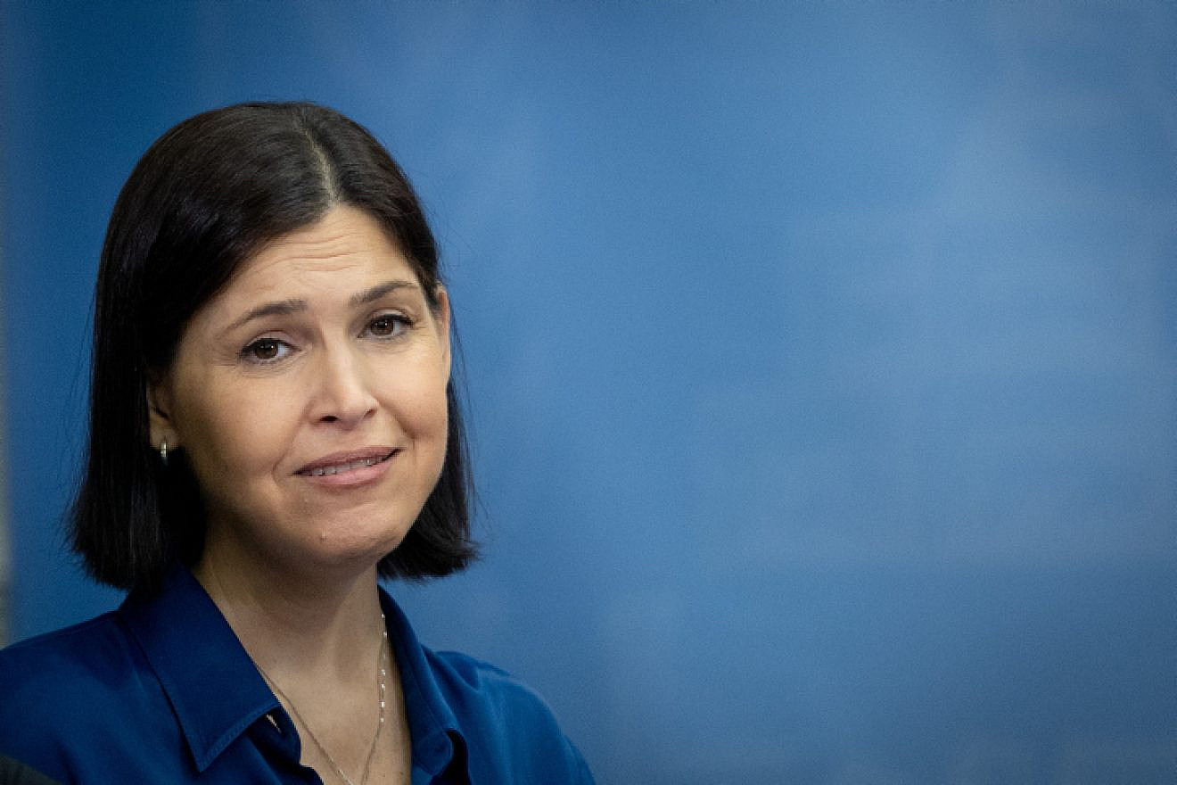 MK Karine Elharrar during a Yesh Atid faction meeting at the Knesset in Jerusalem, May 29, 2023. Photo by Yonatan Sindel/Flash90.